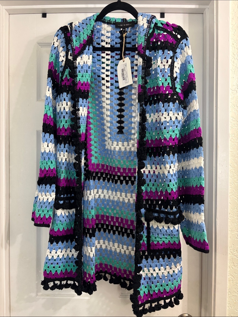 Women’s Multicolor Crochet Hooded Sweater - Unbranded